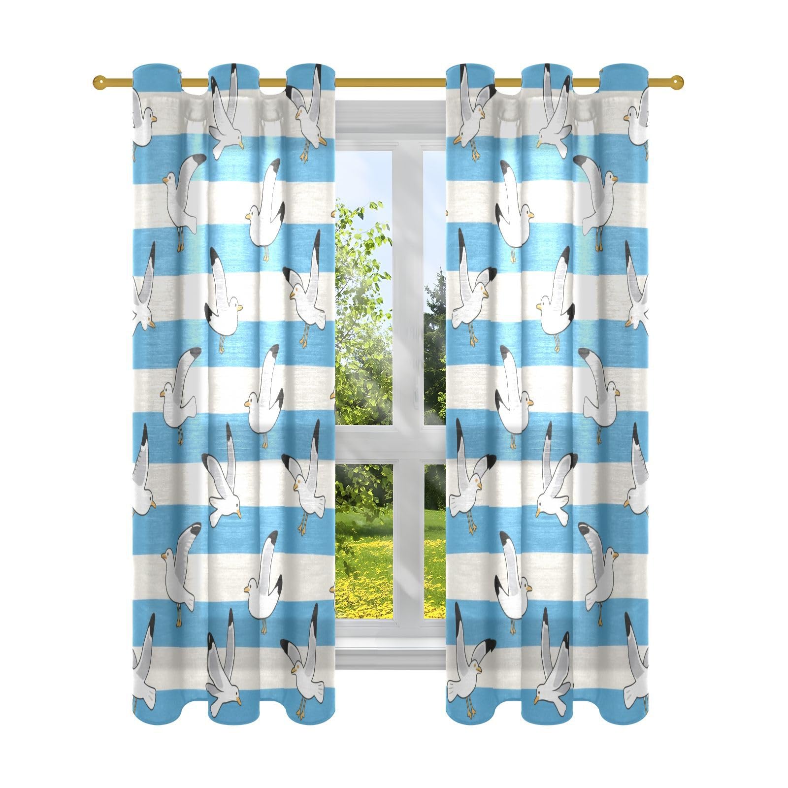 Rideaux de salle de bain à rayures bleues pour portes vitrées