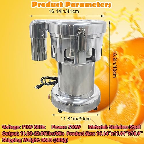 Miniatura 2 de Juicer centrífugo eléctrico comercial del extractor del jugo de la prensa del exprimidor 110V 750W de la fruta y de la verdura
