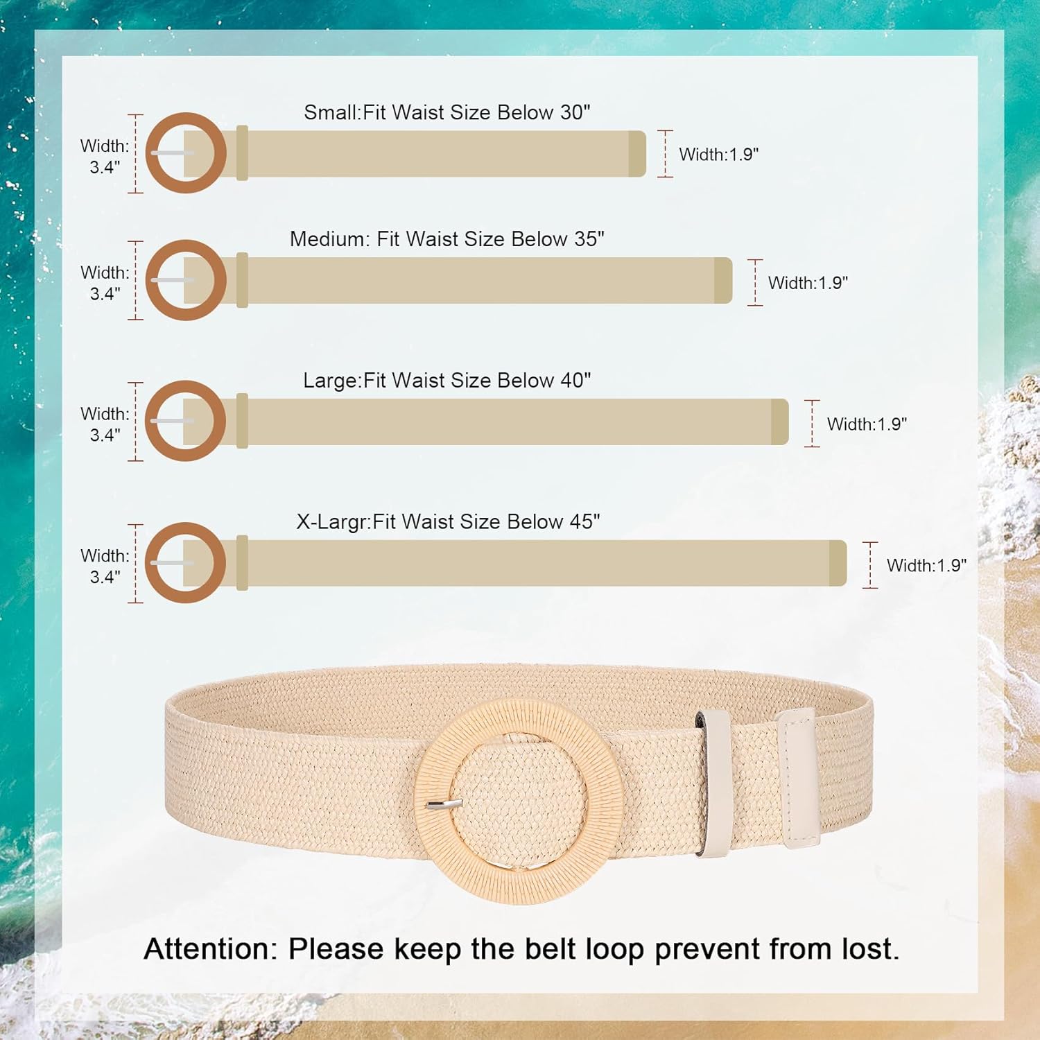 JASGOOD 3Pcs Straw Woven Belt Stretchy Waist Belt for Women Boho Braided Belt Wide Elastic Belt with Round Buckle - Image 6