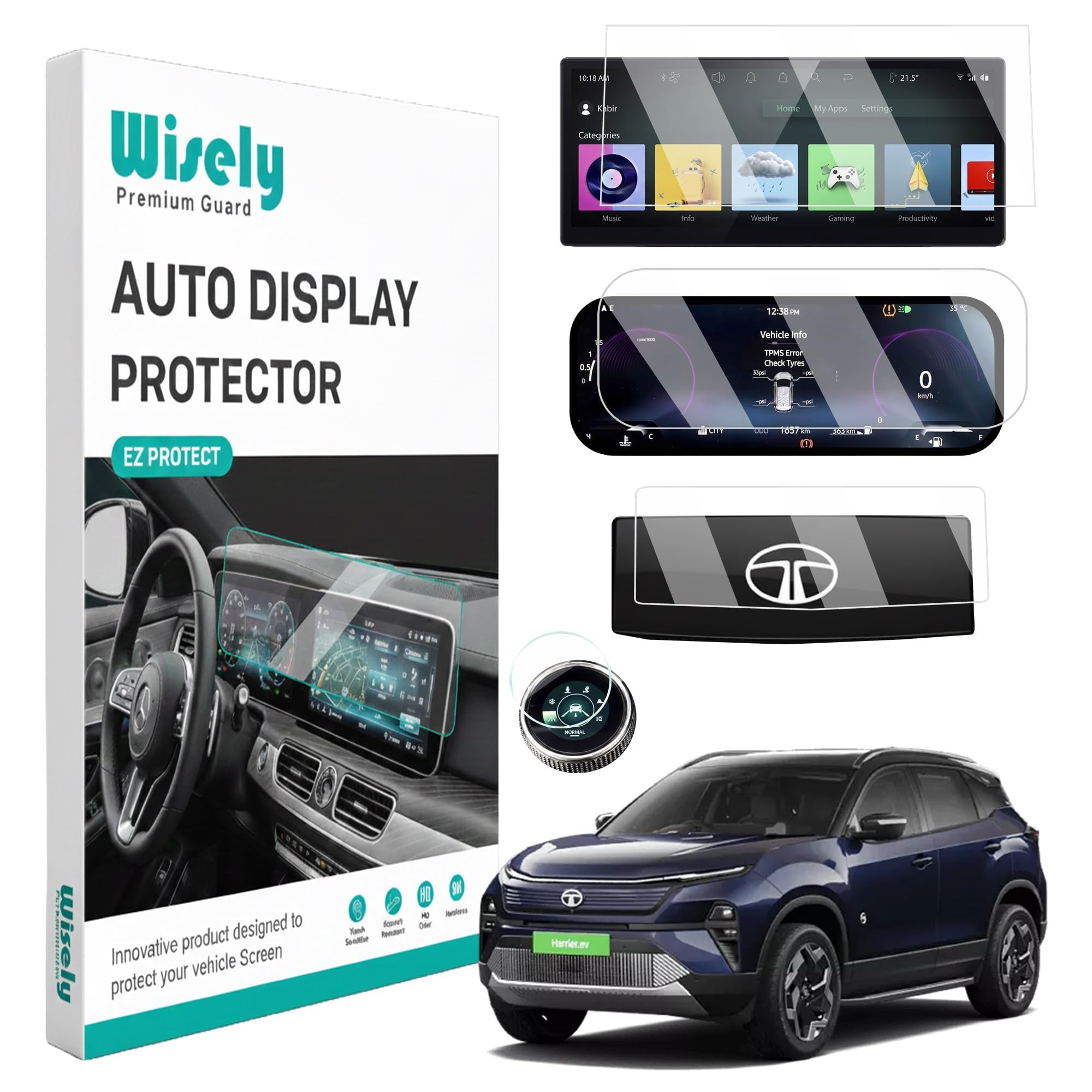 Wisely 4PCS Screen Protector for Tata Harrier EV Empowered 75 (2025) | 14.5" Infotainment Screen Guard + 10.25" Instrument Cluster Protector + Steering & Knob Protection | 9H HD Clear Anti-Scratch Automotive Accessories-image-26