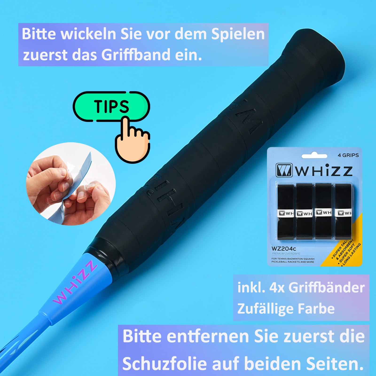 WHiZZ - Set di racchette da badminton in grafite, leggera, per allenamento, tempo libero, volani + cinghie di impugnatura + borsa per il trasporto
