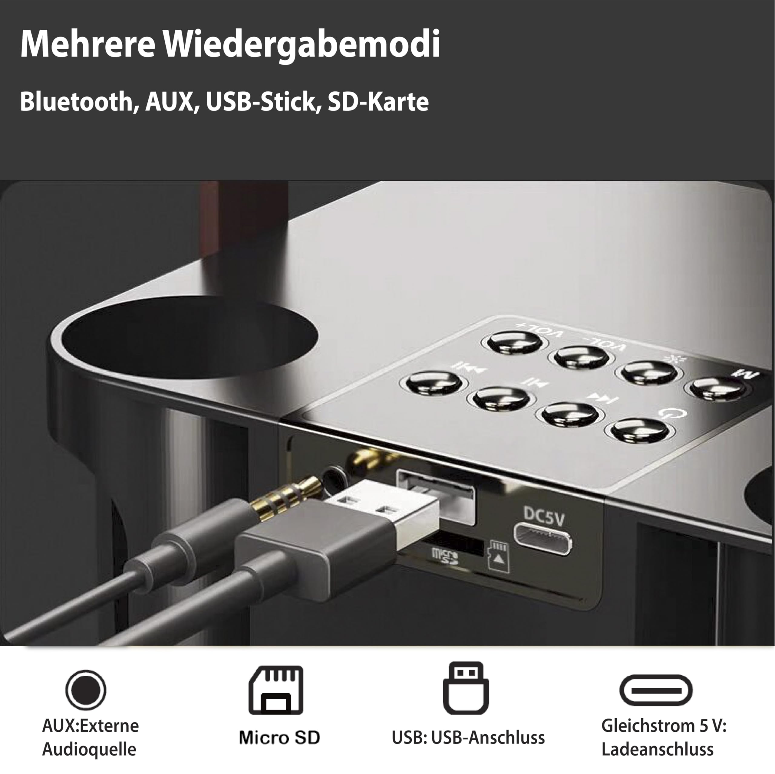 Karaoke Maschine Tragbar, 2 Kabellose Mikrofone, Bluetooth 5.0 Lautsprecher 20W, LED Lichter, für Erwachsene Kinder, Innen & Außenbereich