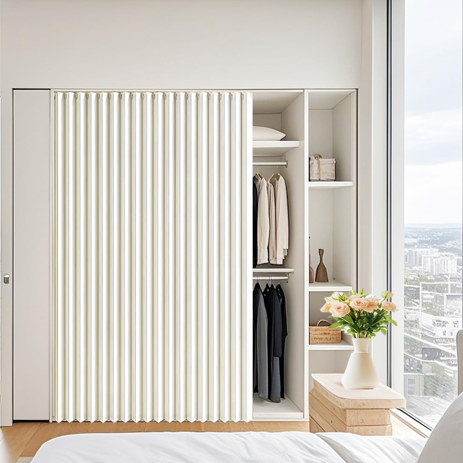 Dsshengds White Self-Adhesive Sliding Cabinet Curtains, Suitable For Wardrobes, Shoe Cabinets, And Washing Machine Cabinets.- W80cmxh240cm
