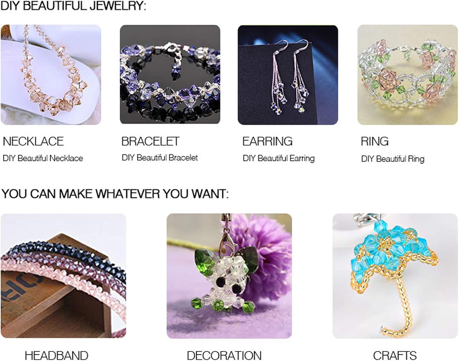 Dowarm 1000PCS Crystal Bicone Beads 4mm, Bulk Small Faceted Bicone Glass Beads for Jewelry Making, Craft, DIY Bracelet, Necklace, Dolls, Suncatcher - Image 8