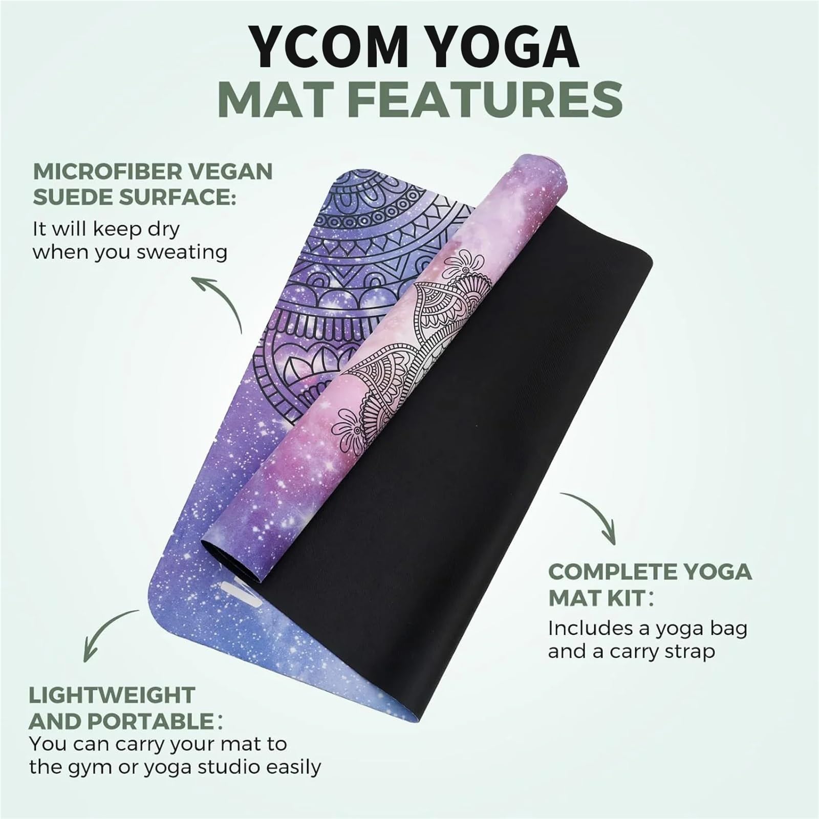 Esterilla Yoga Estera de yoga TPE goma 1,5 mm, plegable, absorbente sudor, antideslizante, con estampado gamuza, mojada, seca, ancha y delgada