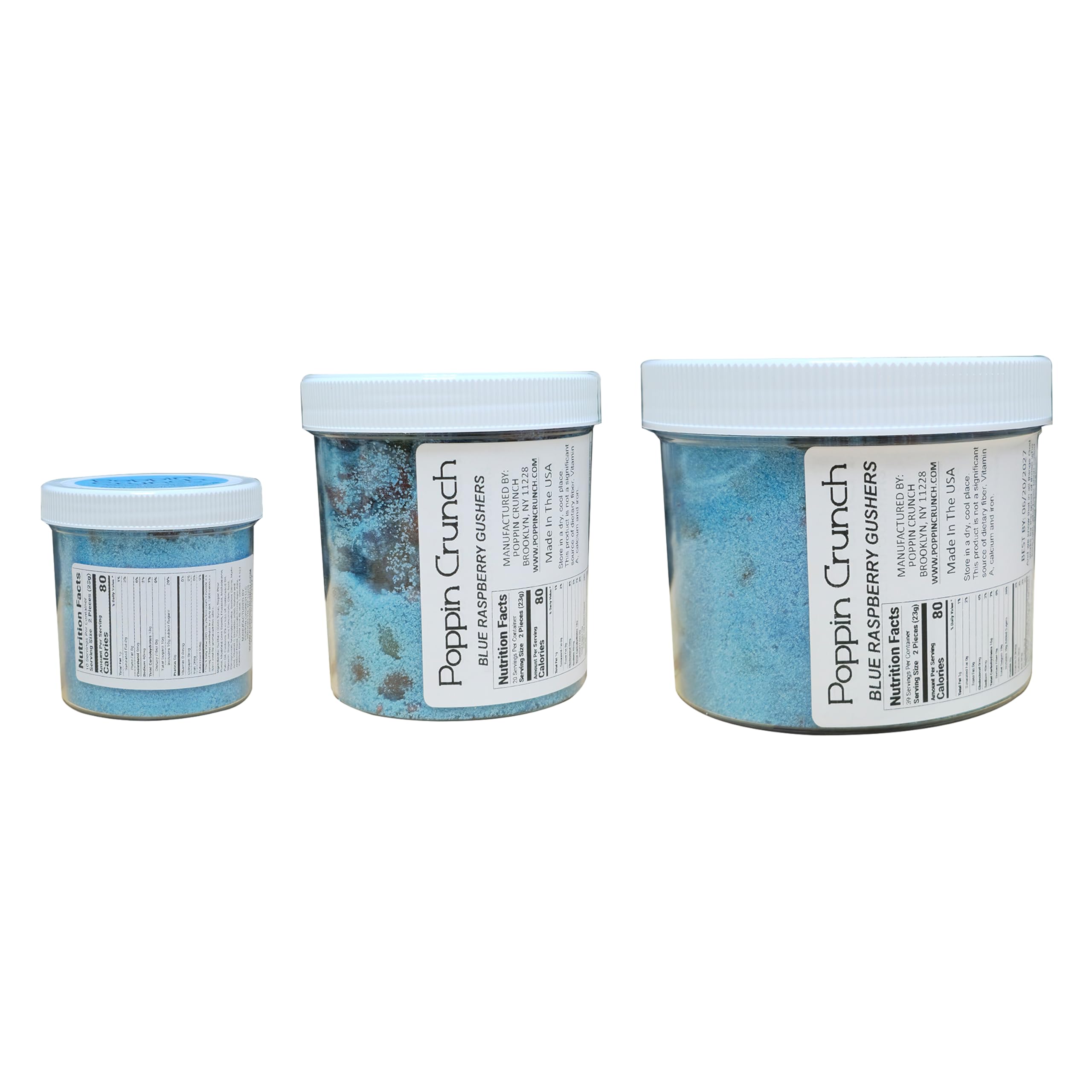 Poppin Crunch Intense Blue Raspberry Gushers Candy Snacks Choice of Sweet or Sour Bonbon Candies Corn Sugar - 3 Size Options (1 LB, Sweet)
