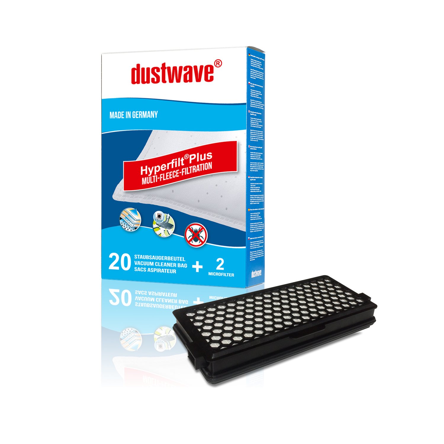 Dustwave D44-20 Sacchetti Per Aspirapolvere (20 Pezzi) - Multistrato, Per Miele Hoover Privileg, Fatti In Germania