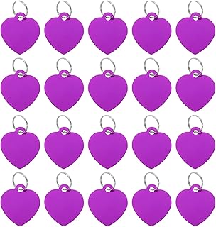 uxcell Pet ID Tags, Metal Engraving Tags, Heart-Shape Dog ID Tag, Purple Blank Tags with Key Rings for Pet Dog Cat, Stamping Pendant Decoration, 20 Pack