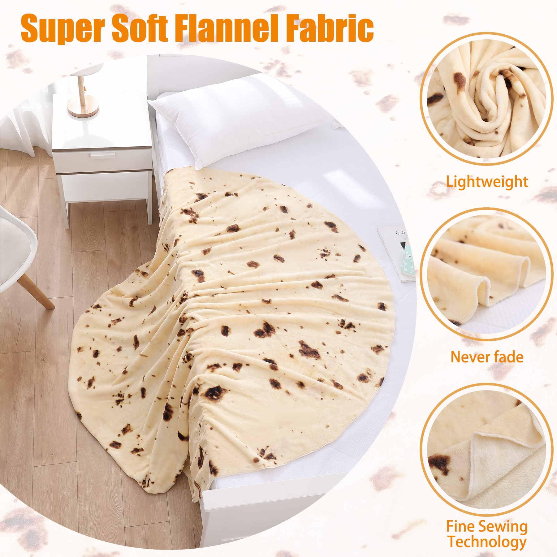 Tortilla Burrito Blanket Funny Gifts for Kids Toddler Pets 300GSM Ultra Soft Flannel Novelty Cute Realistic Mexican Taco Food Round Throw White Elephant Gag Gift 41 in