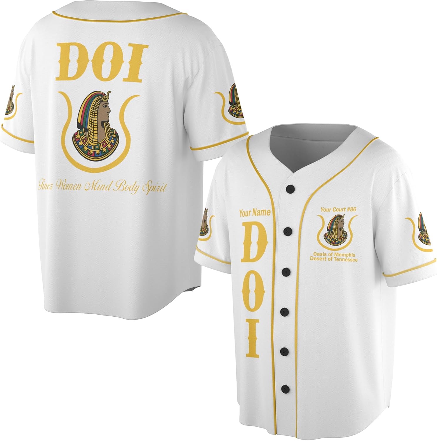 Customize Name, Court Name DOI Daughters of Isis Ancient Egyptian Order Nobles Freemason 3D Baseball Jersey S-5XL