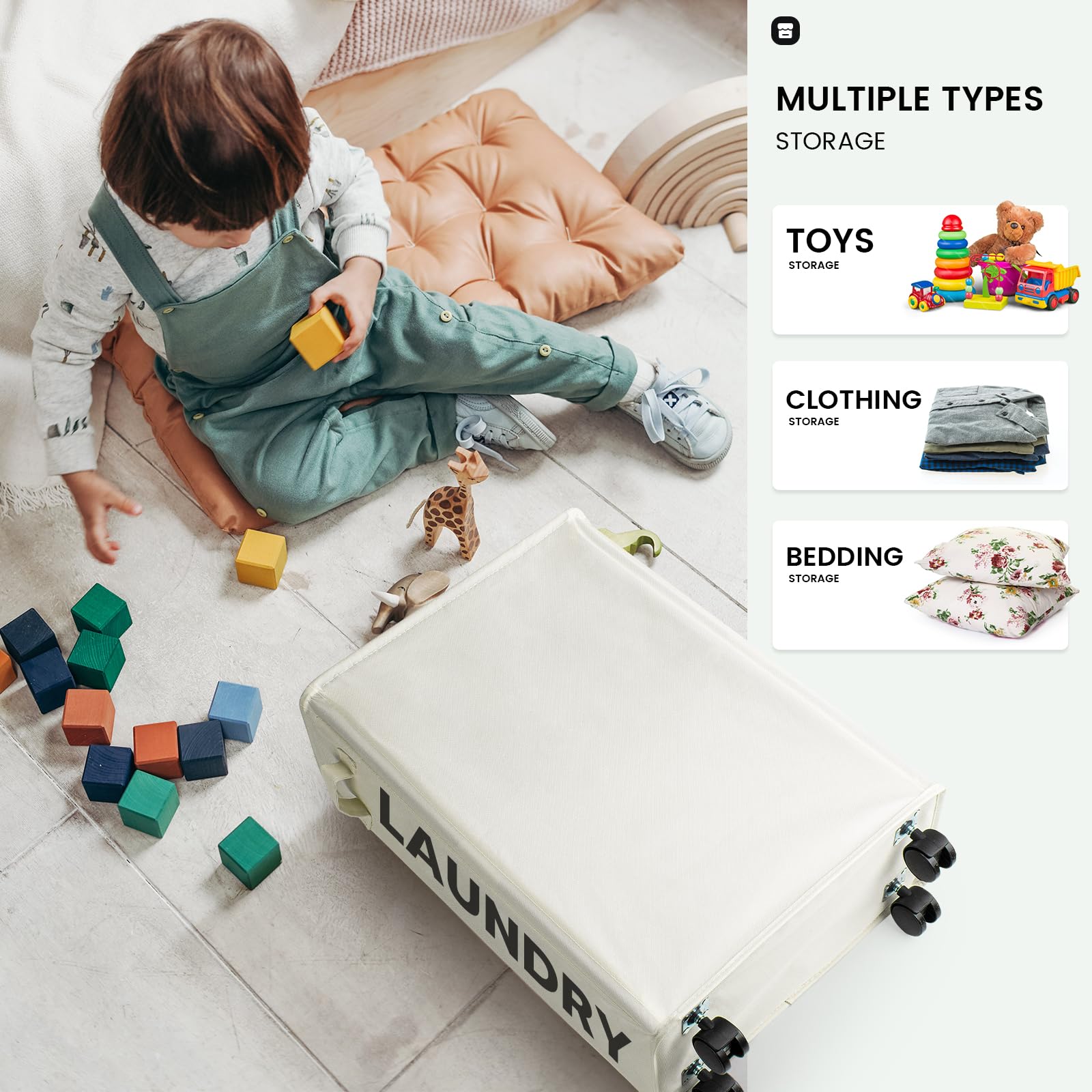 Cesto Per Biancheria Sporca Virklyee Con Ruote - Pieghevole, Tessuto Oxford Impermeabile, Con Maniglia - Foto 7