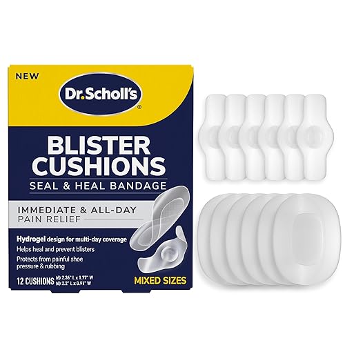 Dr. Scholl’s Blister Cushions Seal & Heal Bandage for Feet, Toes, Heels & Hands, 12 ct - Blister Prevention Pads, Hydrogel Technology Protects from Painful Shoe Pressure & Rubbing, Water-Resistant - 12 Count (Assorted Sizes)