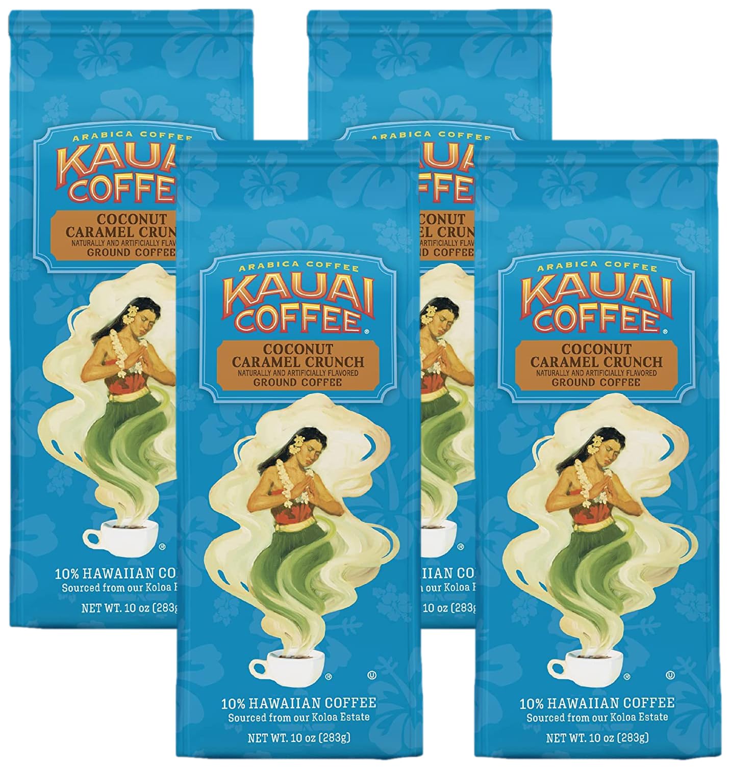 KAUAI COFFEECoconut Caramel Crunch Medium Roast - Ground Coffee, 10 oz Package (Pack of 4)