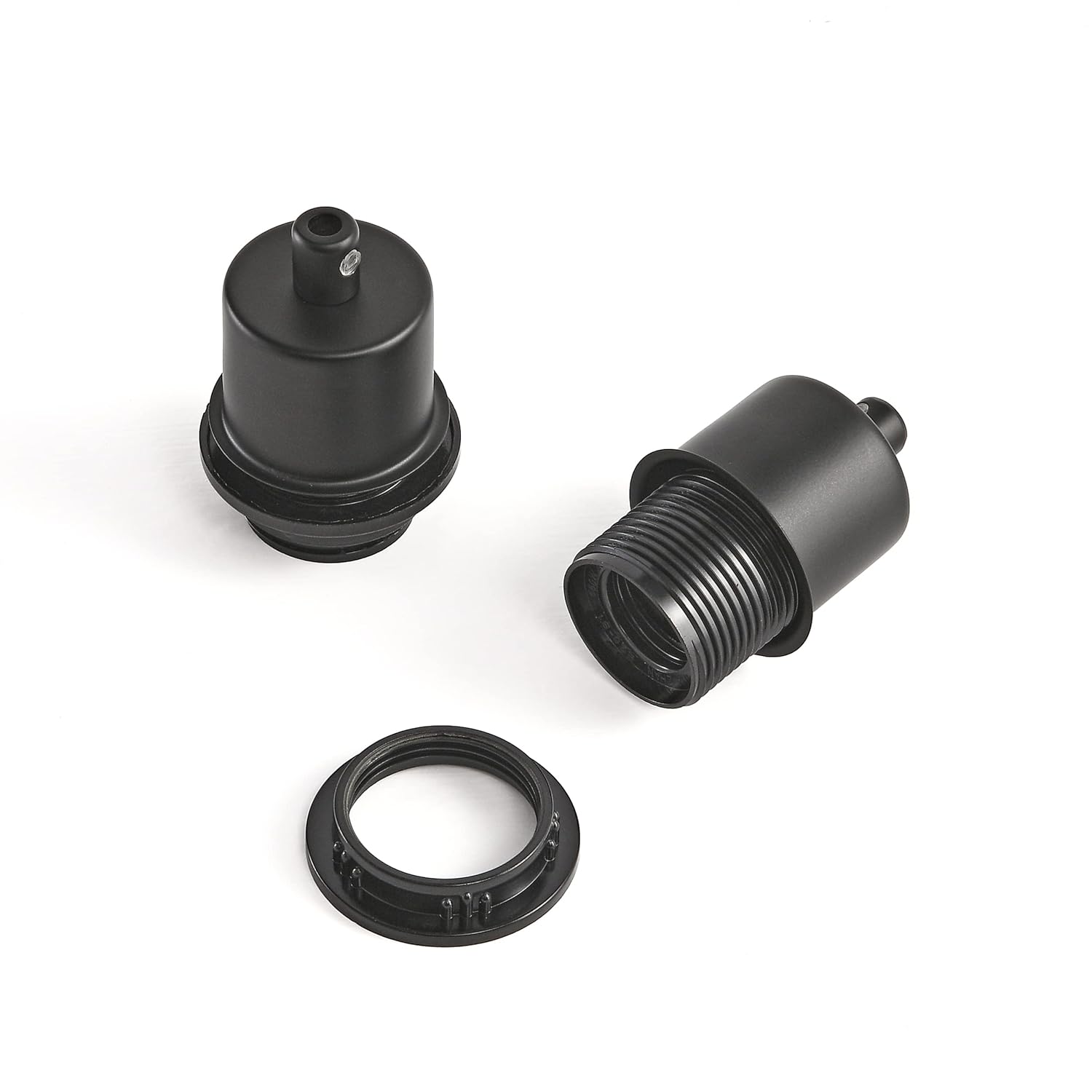 BRIGHTTIA Shade-Ready E26 Light Bulb Socket, Cover & Cord Grip Kit - Standard Screw-in Lamp Holder Replacement for DIY Industrial Vintage Edison Pendant Lighting With Lamp Shade - 2 PACK (Matte Black)