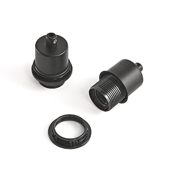 BRIGHTTIA Shade-Ready E26 Light Bulb Socket, Cover & Cord Grip Kit - Standard Screw-in Lamp Holder Replacement for DIY Industrial Vintage Edison Pendant Lighting With Lamp Shade - 2 PACK Matte Black