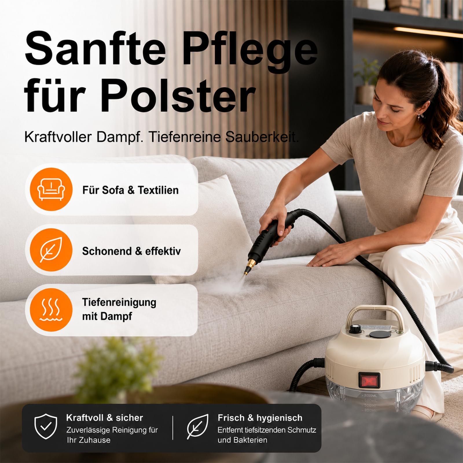 Dampfreiniger Handgerät, 15 Sekunden Aufheizzeit, 1L Wassertank, 1500W & 6 Geschwindigkeitsstufen, Steam Cleaner für Alles, Tragbarer Handdampfreiniger für Boden, Küche, Fenstern,Badezimmern, Auto