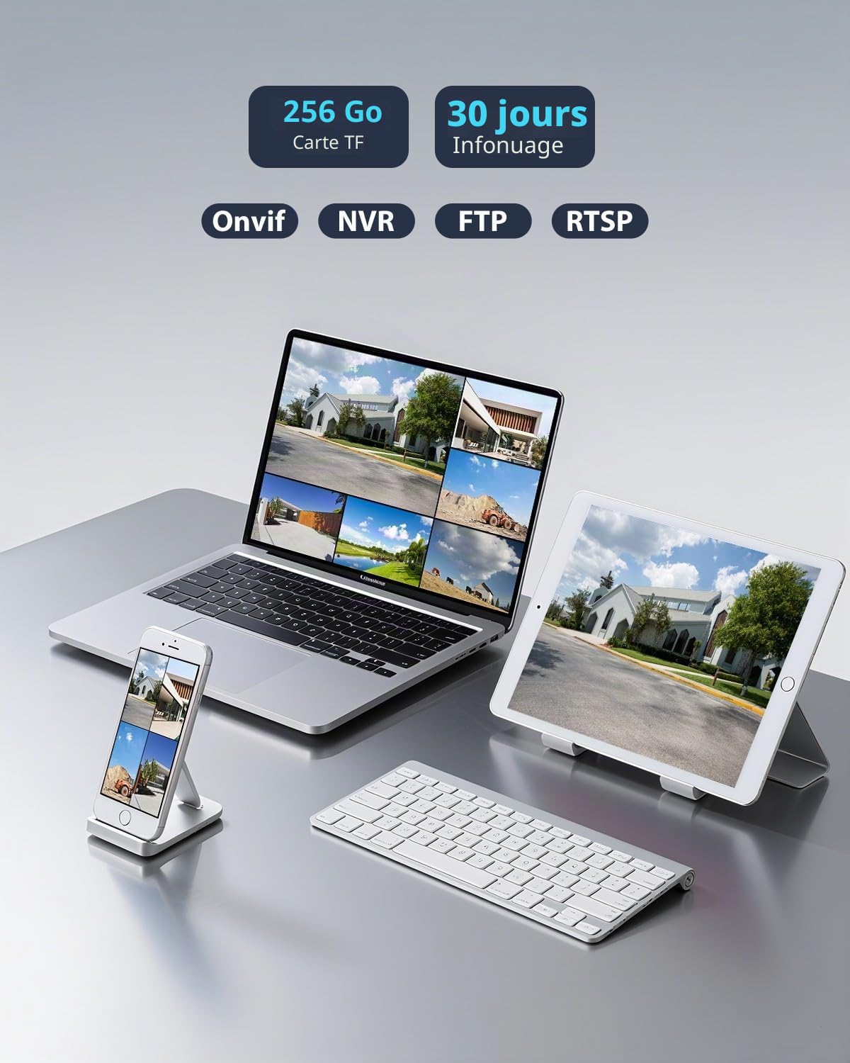 Ctronics 4K Caméra Surveillance Extérieure 5G/2,4G WiFi,Suivi Auto | Nuit couleur/IR 30m, Détection Humain/Véhicule/Animal,Lumière Rouge-Bleue & Sirène,8 Préréglages, APP/PC,TF 256Go/FTP/NAS