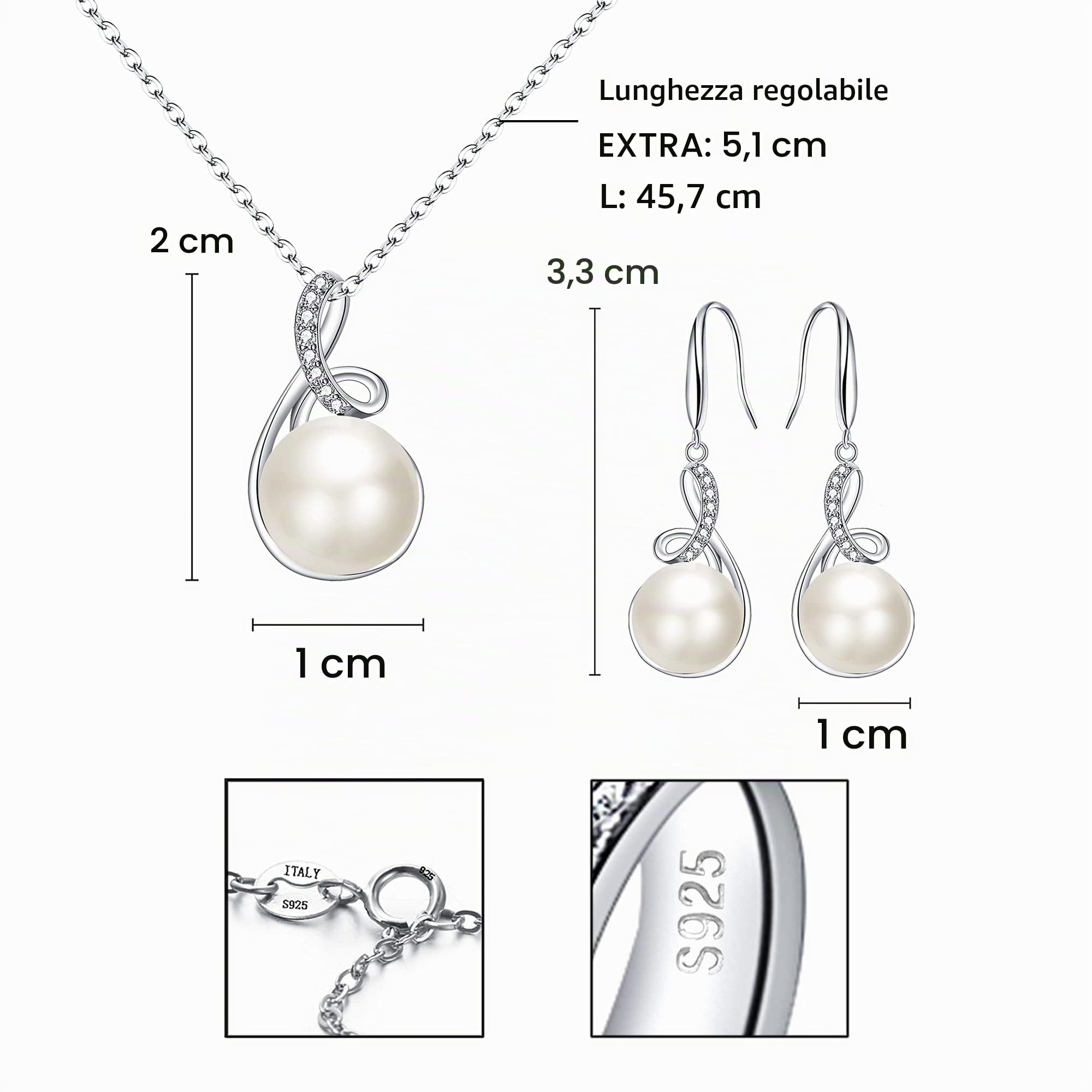 925 Argento CZ Peral d'acqua dolce Set di orecchini a gancio per collana nuziale a doppia torsione, Valentine's day/Birthday/Christmas/Mother's Day Jewellery Gift for Mom/Wife/Women