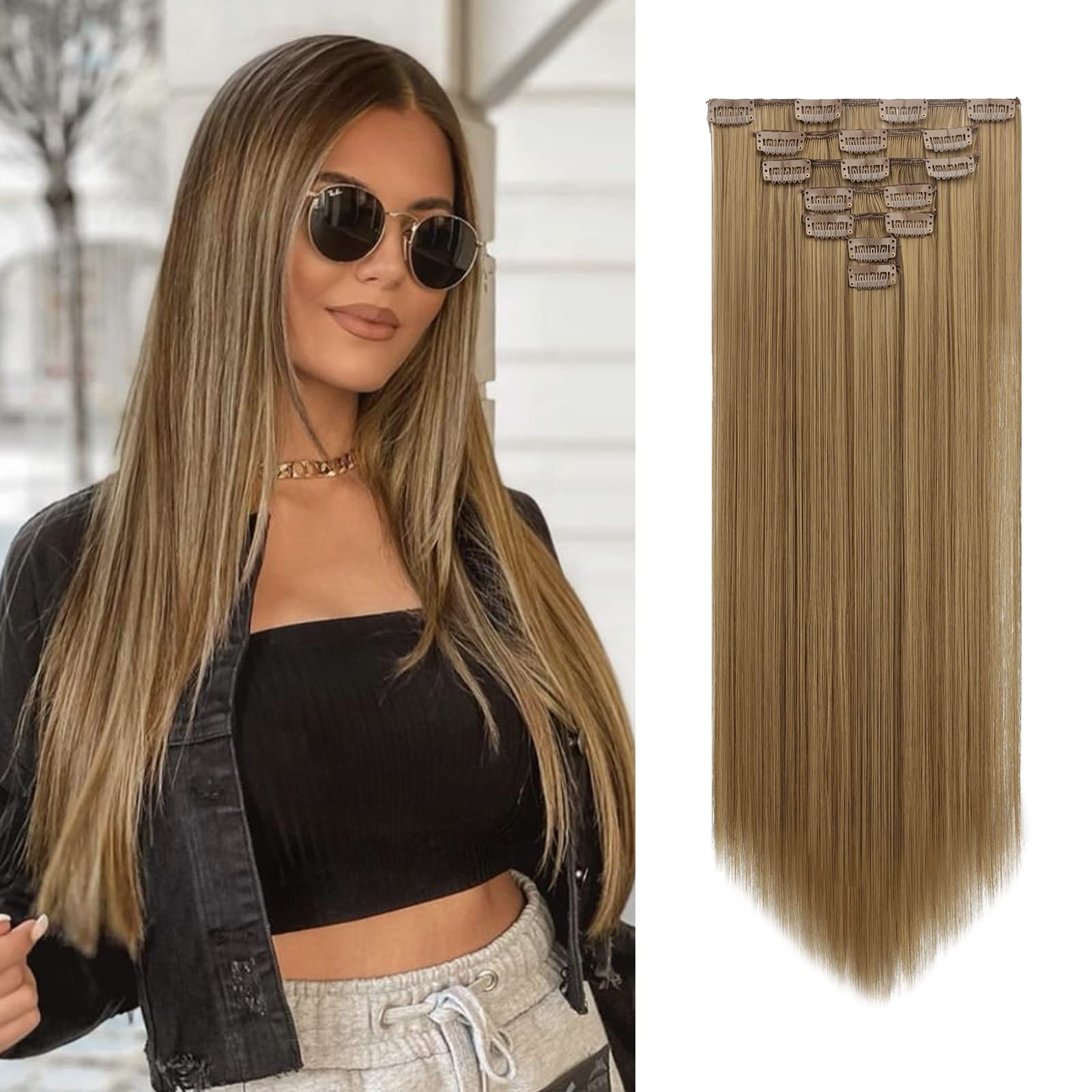 FESHFEN Clip in Human Hair Extensions 7 Piece, 18\
