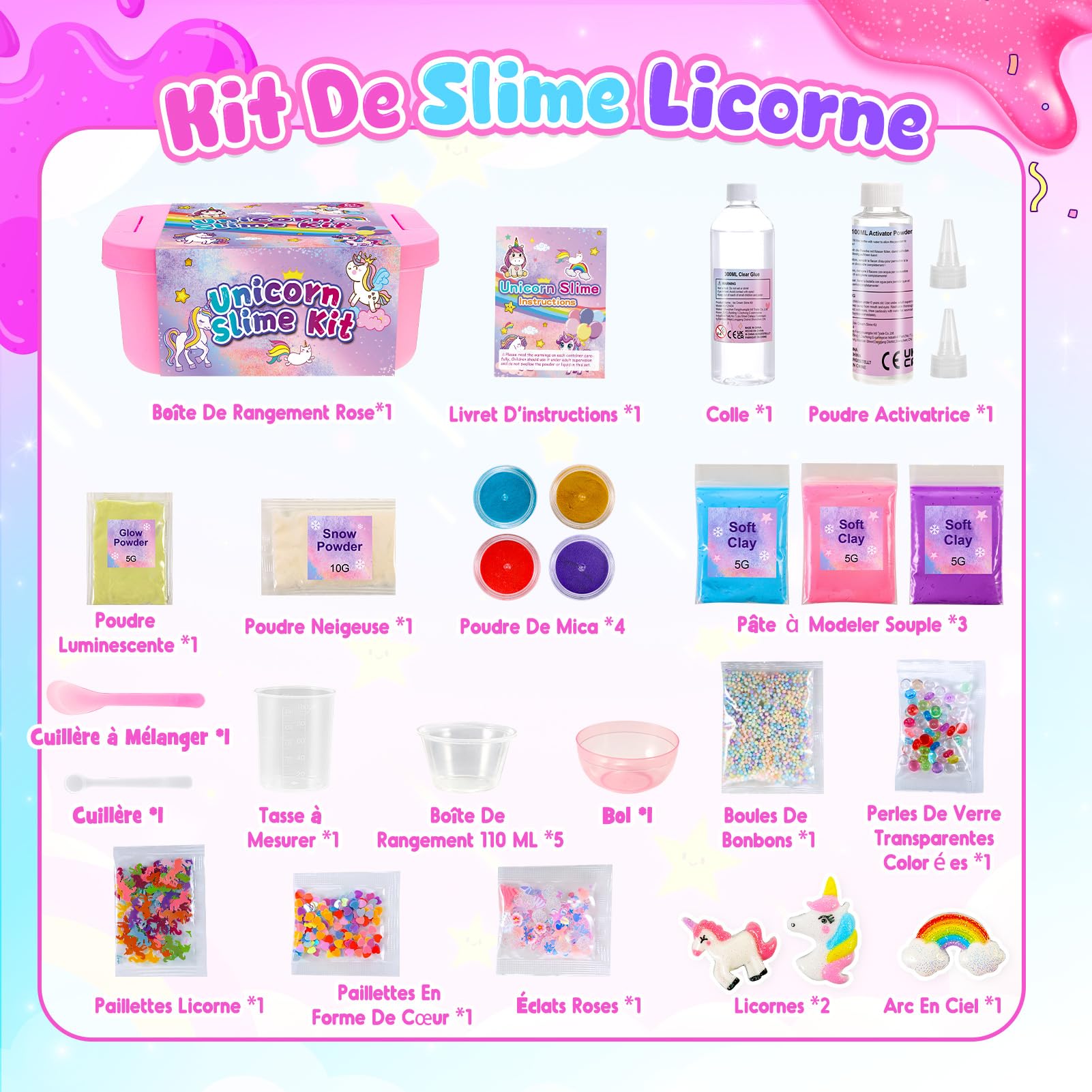 iKidiki Licorne Slime Enfant, Jouet Fille 6 7 8 9 10 11 12 Ans Slime Fluffy Licorne Cadeau Fille 6-12 Ans Jouet Enfant 6 7 8 9 10 11 12 Ans Slime Kit Activite Manuelle Fille 6-12 Ans