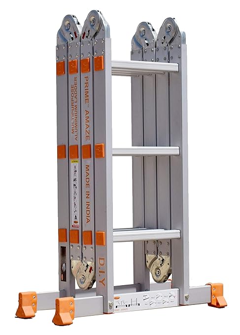 Prime Amaze Multipurpose (12Ft.) Made in India Foldable Aluminium Ladder (with Scaffolding Plates & Platform) - 5Years Warranty
