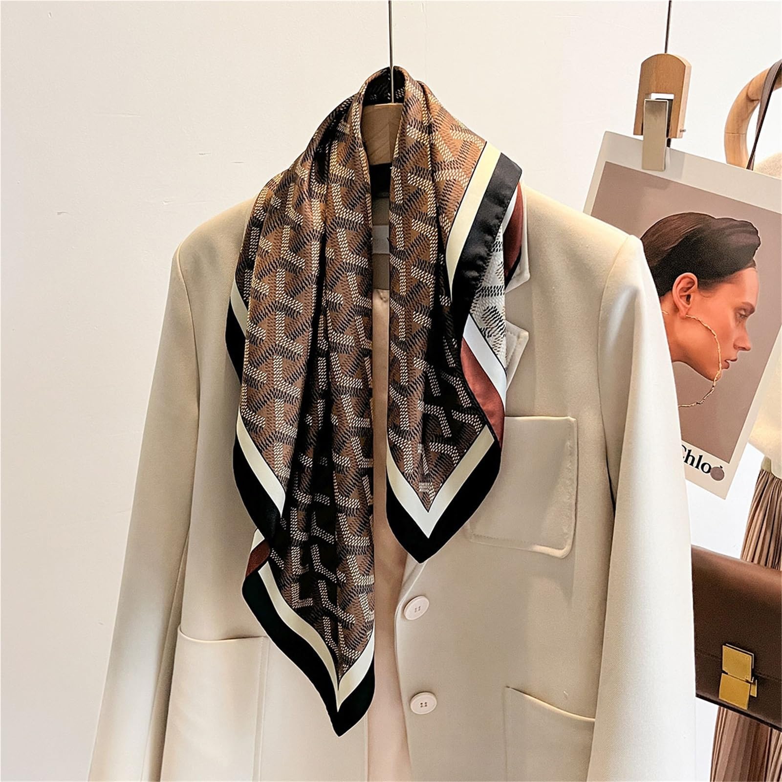 Bufanda de Seda for Mujer, Bufanda Cuadrada de imitación de Seda, pañuelo con Estampado de Doble Cara for Mujer, pañuelo for el Cuello, Viaje