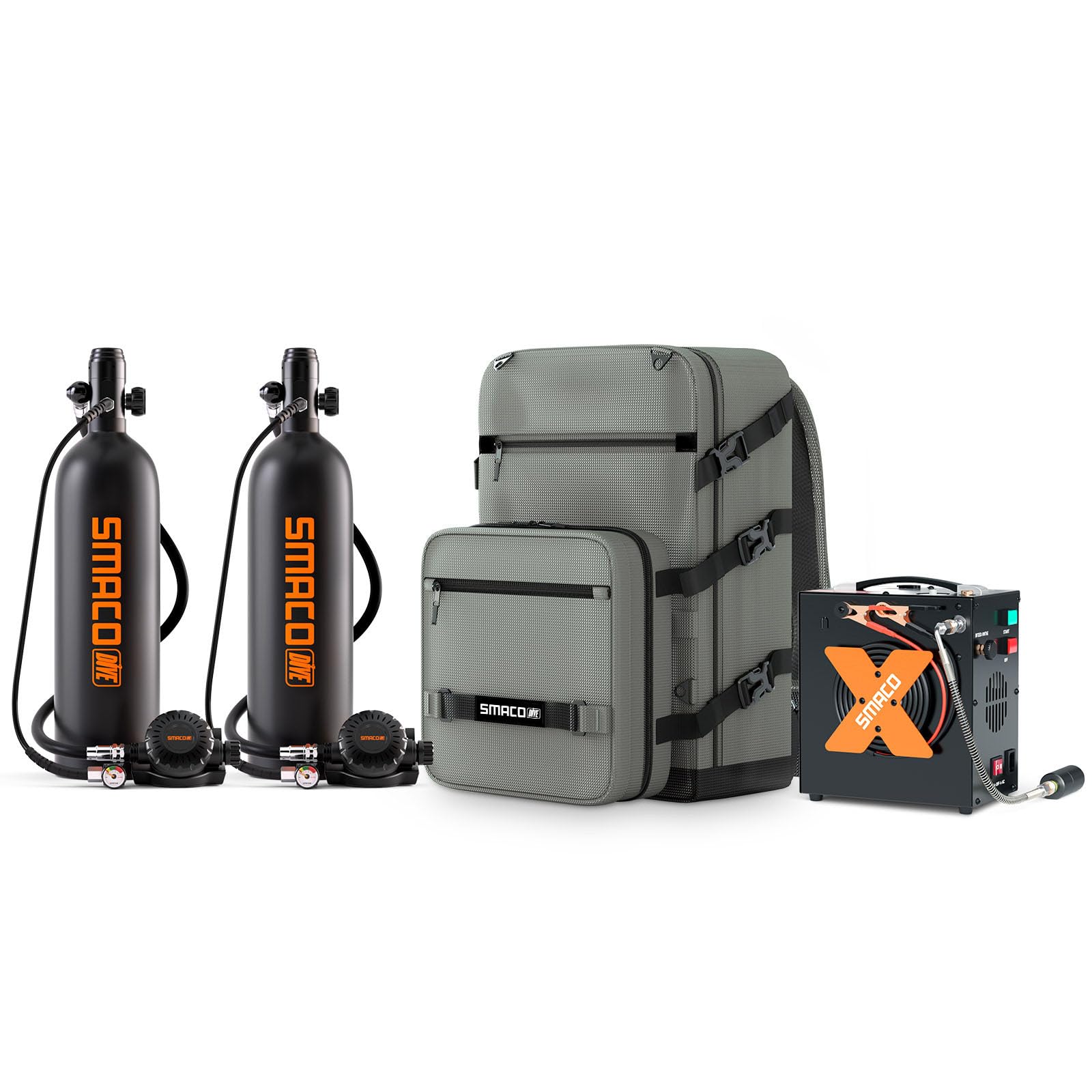 SMACO Mini Scuba Tank 1.9L Portable Diving Tank (2 Pcs) Reusable Pony Bottle for Underwater Exploration Lung Air Tank Kit Diving Cylinder Family and