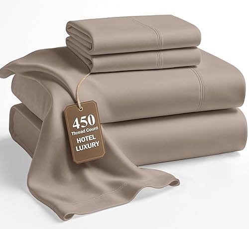 LANE LINEN - Juego de sábanas tamaño Queen, 450 hilos, 100% algodón, refrescantes, suaves y transpirables, con bolsillo profundo, 4 piezas, color