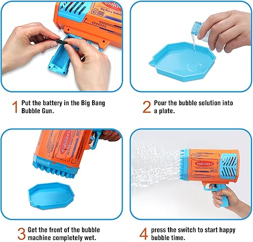 Miniatura 3 de Doohickey Bubble Blaster - Juguete para niños, pistola recargable para hacer burbujas, 1000 burbujas por minuto, solución de 2 burbujas, perfecta