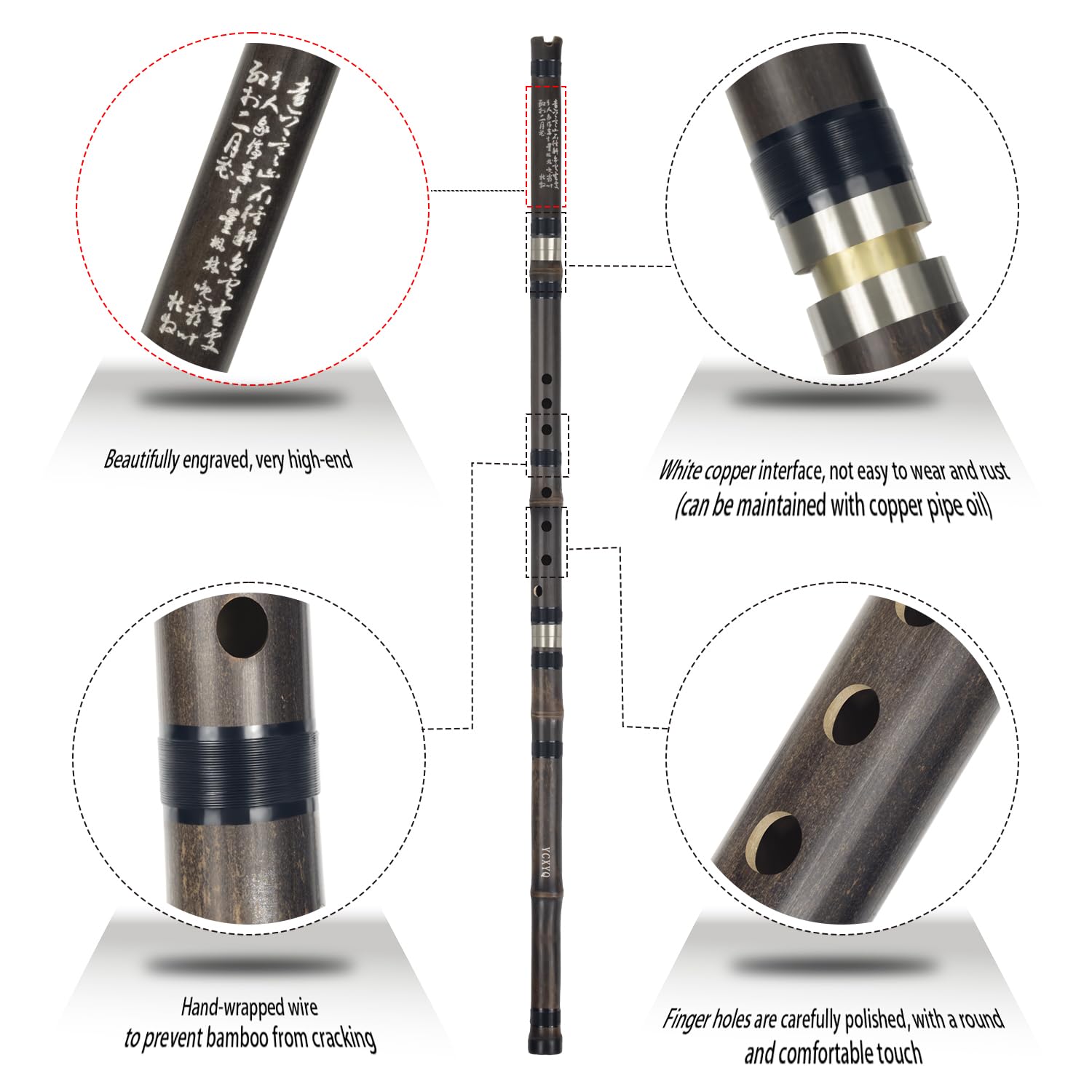G-Schlüssel – Bambus, Xiao, handgefertigt, professionelle Zizhu, vertikale Xiao-Flöte, violett, Bambus, Xiao, traditionelles chinesisches Musikinstrument, geeignet für Anfänger und Erwachsene