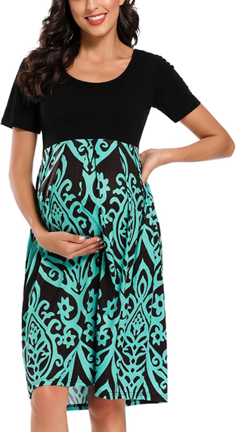 BBHoping Women’s Casual Striped Maternity Dress Short Knee Length Pregnancy Clothes for Baby Shower