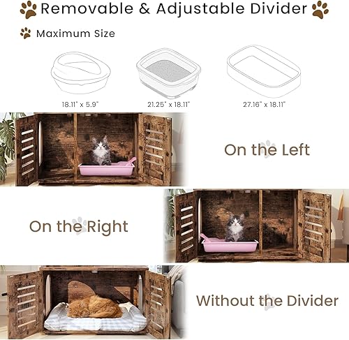 Miniatura 5 de Recaceik Caja de arena para gatos con árbol para gatos, muebles ocultos para baño para gatos con divisor, casa de madera para gatos con plataforma,