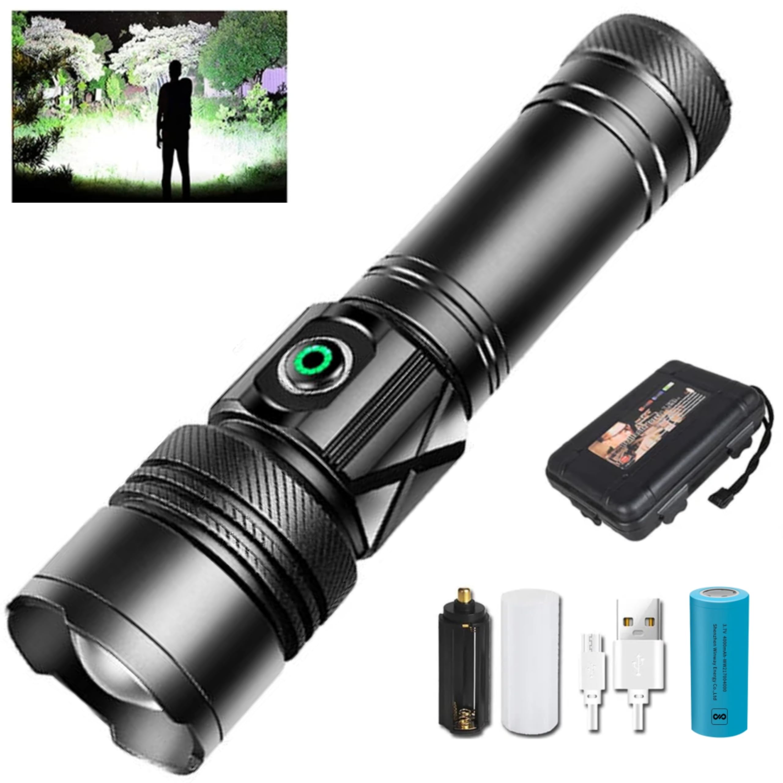 MSA. Flashlights High Lumens Rechargeable, LED Tactical Flashlight with Bright COB Sidelight, Super Bright Small LED Flash Light 5 Modes Adjustable Zoomable Emergency Flashlight for Camping Outdoors