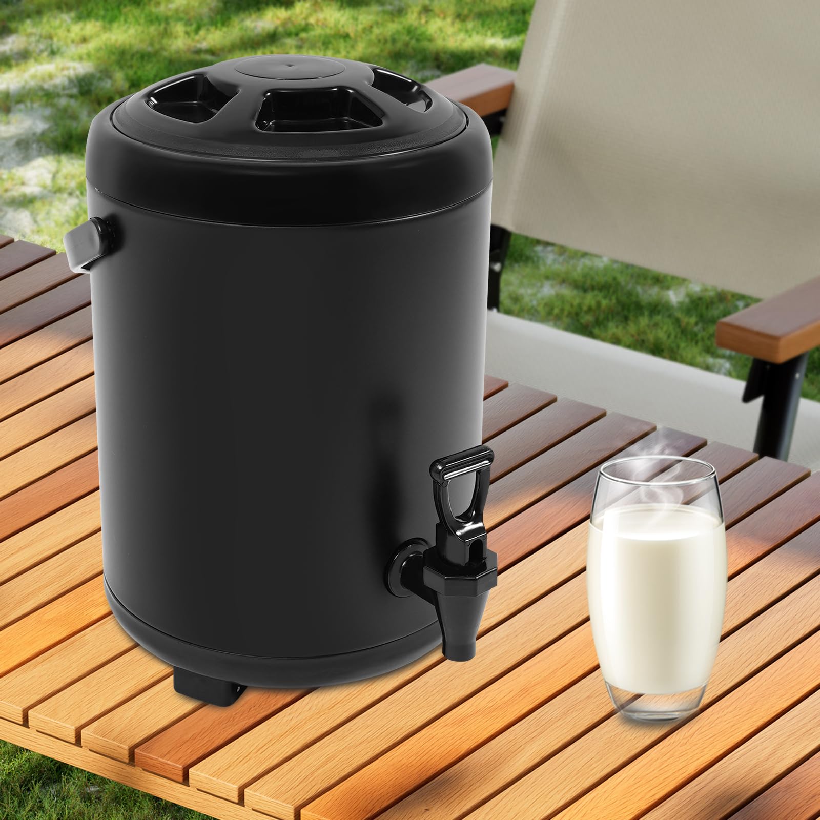Dispenser per bevande isolato, 8 l, in acciaio inox, dispenser per bevande calde e fredde, contenitore termico con rubinetto e maniglia per caffè, cioccolato, tè al latte, succo (nero)