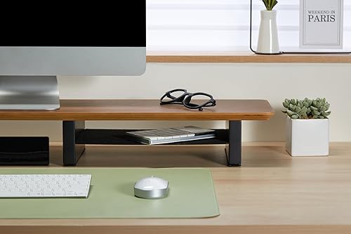 Miniatura 8 de Soporte de monitor de nogal para escritorio (44 pulgadas), soporte de monitor grande para 2 monitores, estante de escritorio para la parte superior