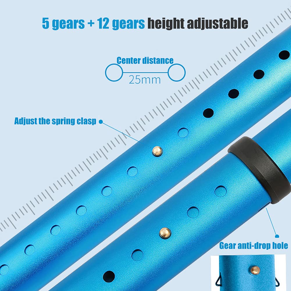 Aluminiowe kule pod pachami, niebieskie, lekkie, regulowane kule dla dorosłych, wzrost użytkownika od 150 cm do 190 cm, dla osób starszych niepełnosprawnych i niepełnosprawnych fizycznie, 2 sztuki