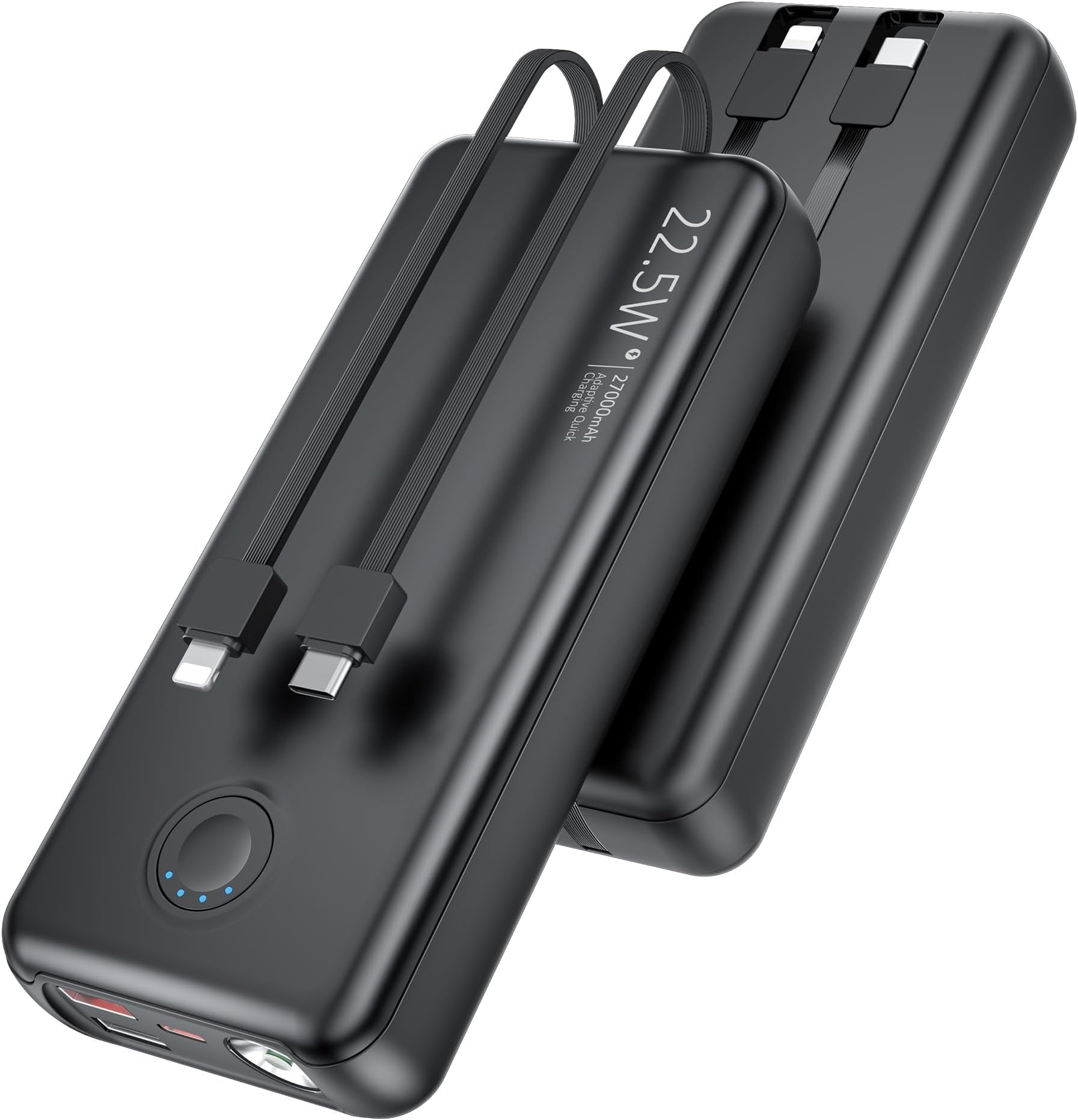 Portable Charger with Built in Cables-22.5W PD20W Fast Charging Power Bank 27,000mAh Battery Pack with Flashlight, Compatible with iPhone Samsung etc(1 Pack)