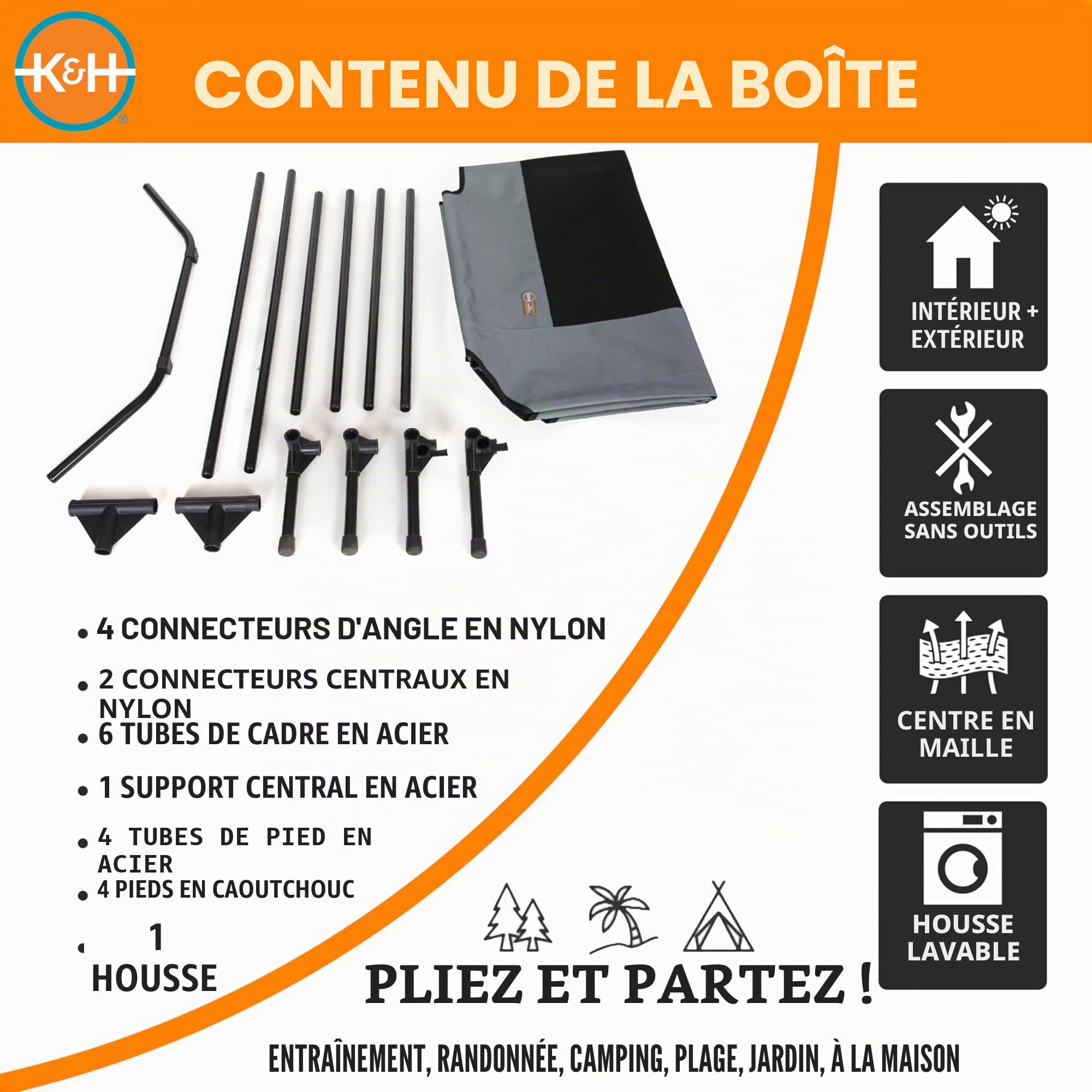 K&H Pet Products Lit surélevé, rafraîchissant pour Chiens, avec Maille Respirante Lavable, Pieds en Caoutchouc antidérapant, lit Portable pour intérieur et extérieur, Maille Gris/Noir, Taille XL