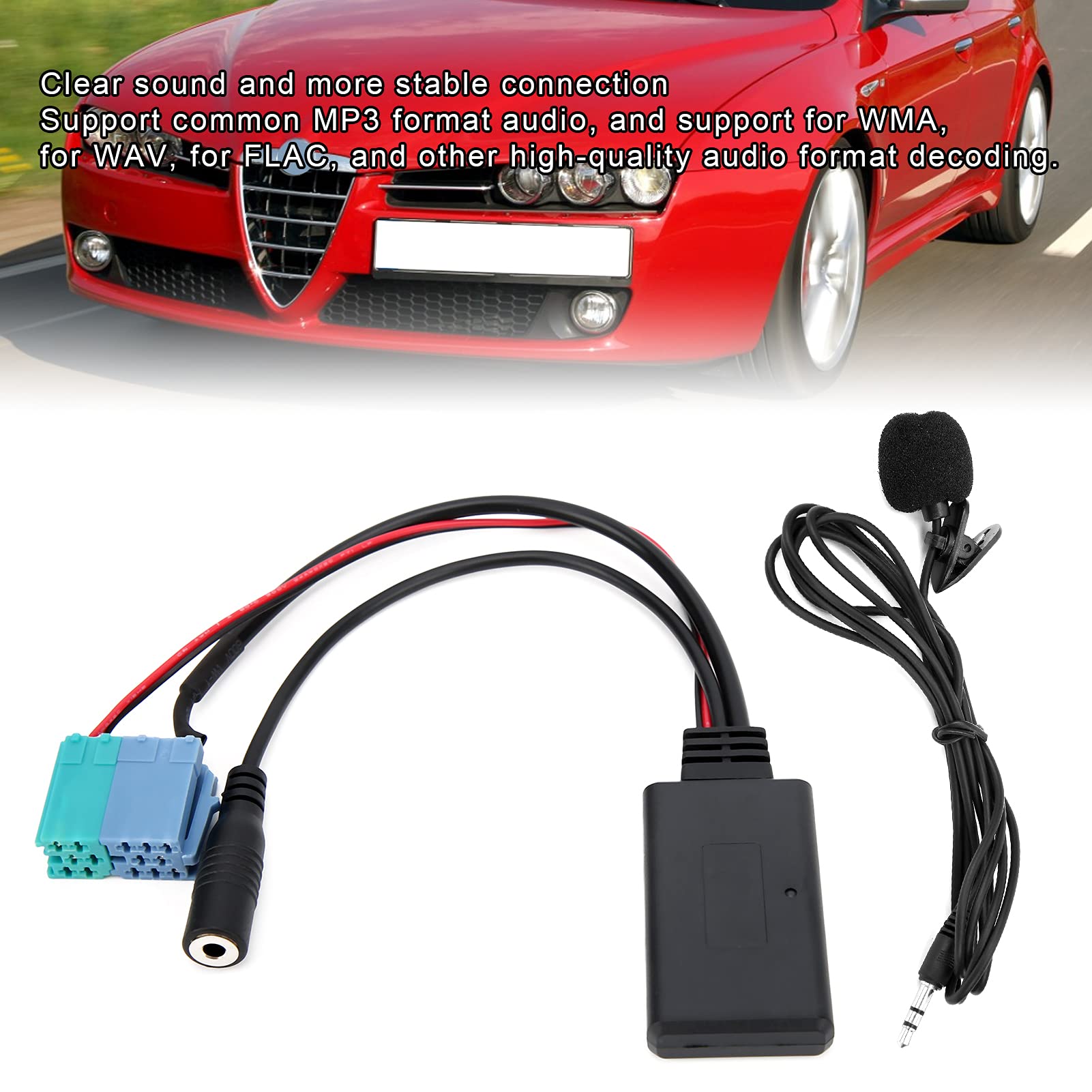 Akozon Mikrofonadapter, DC 12V Automikrofonadapter Bluetooth 5.0 Auto Auxiliary Audiokabel Ersatz für Grande Punto