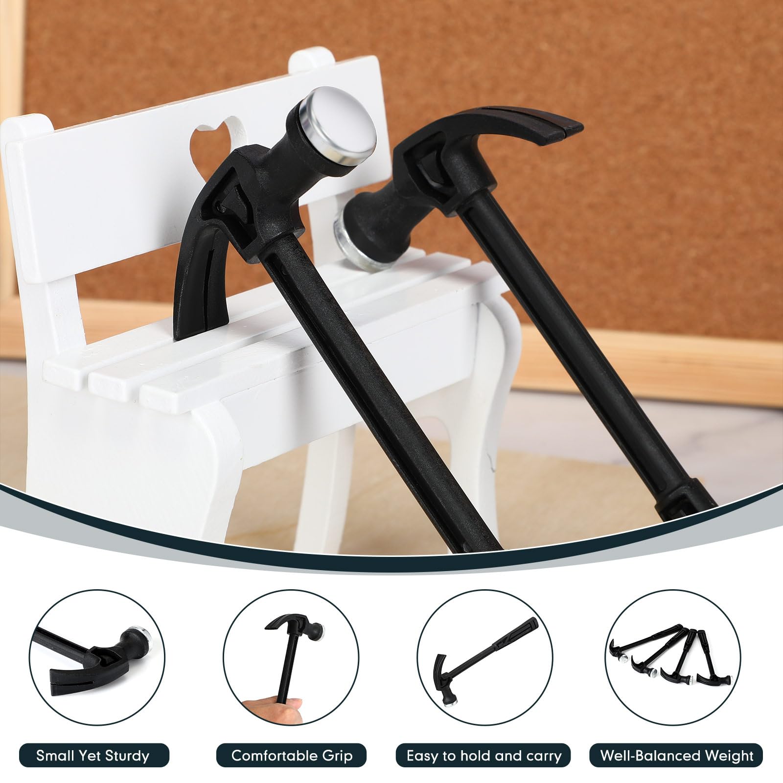 WILLBOND 30 mini martello da carpentiere in plastica da 19 cm, per bambini, adatto per fai da te, lavorazione del legno, decorazione di fuga di emergenza e altre occasioni, leggero e facile da