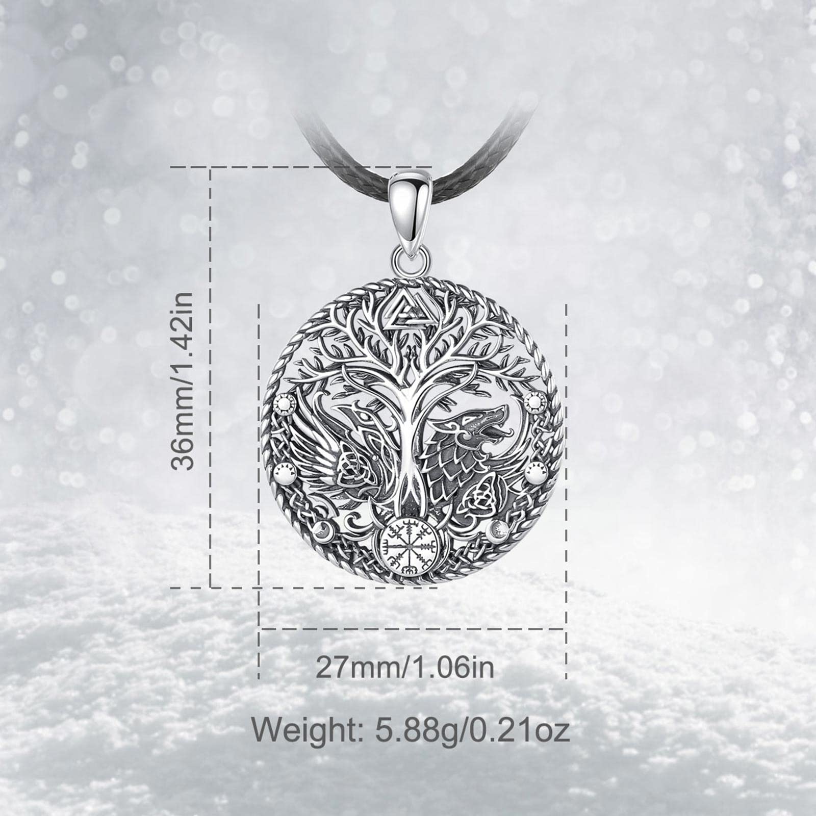 AEONSLOVE Collier Arbre de Vie Viking Argent 925 pour Homme Femme, Collier Runes Viking, Pendentif Loup/Dragon/Valknut et Vegvisir/Corbeau d'Odin, Bijoux Amulette Nordique