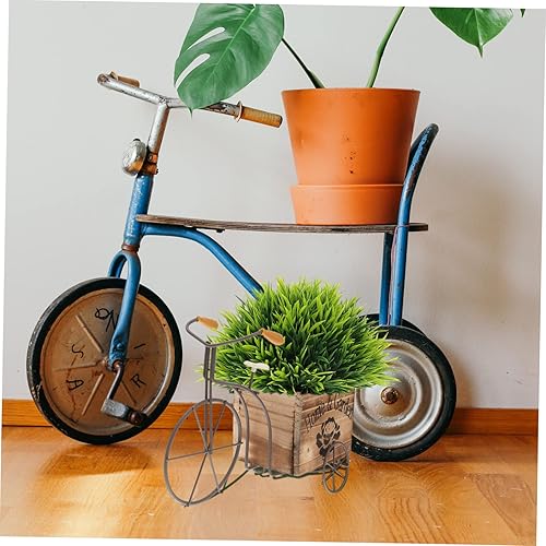 Miniatura 4 de YARDWE Decoración para el hogar, jarrones de madera, soporte para plantas de bicicleta, alambre de metal, maceta de madera, soporte para plantas