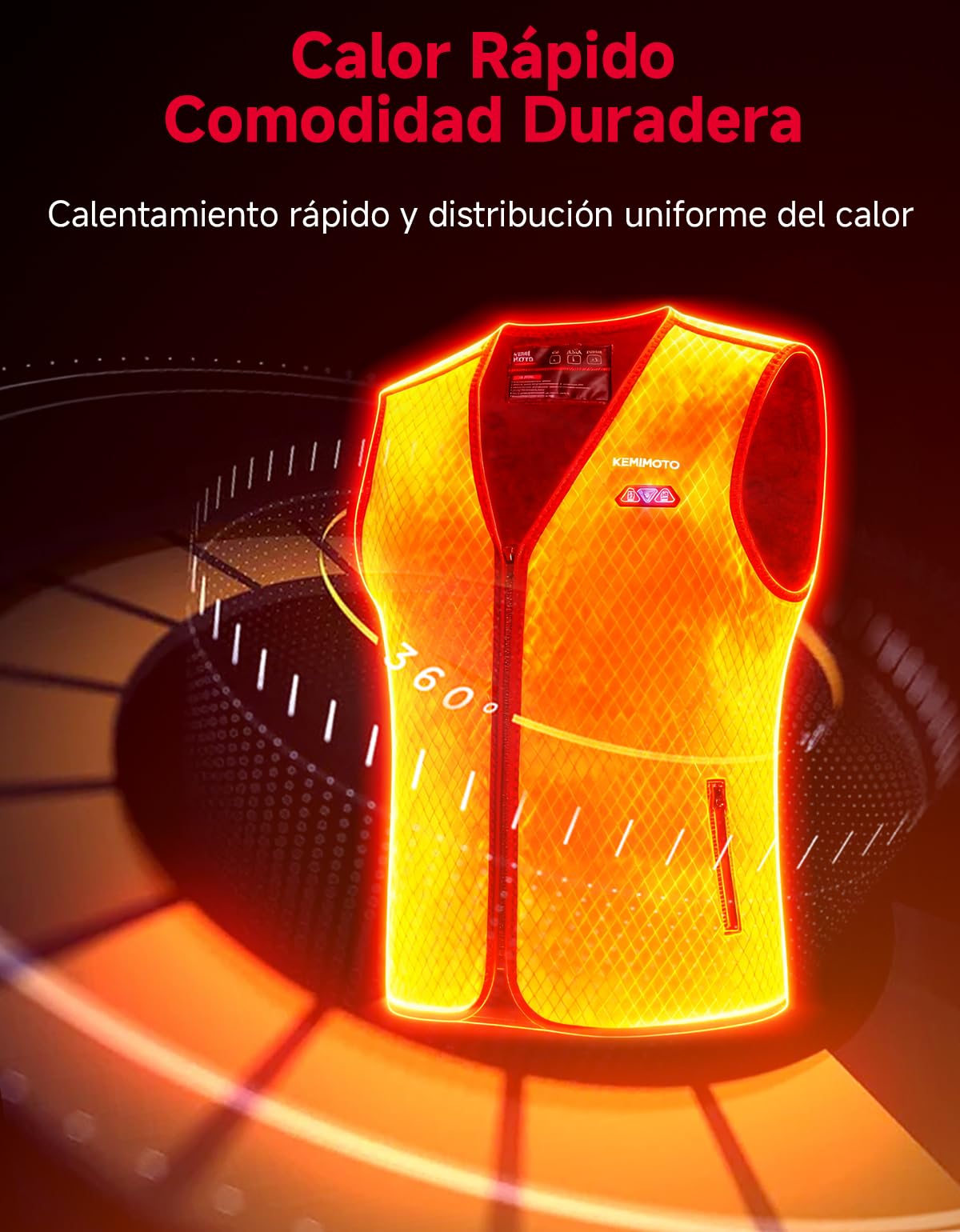 KEMIMOTO Chaleco Calefactable Hombre, Batería 10000 mAh, con Función de Apagar Luz, 6 Zonas de Calefacción & 3 Niveles de Calor para Esquí, Pesca, Moto, Camping