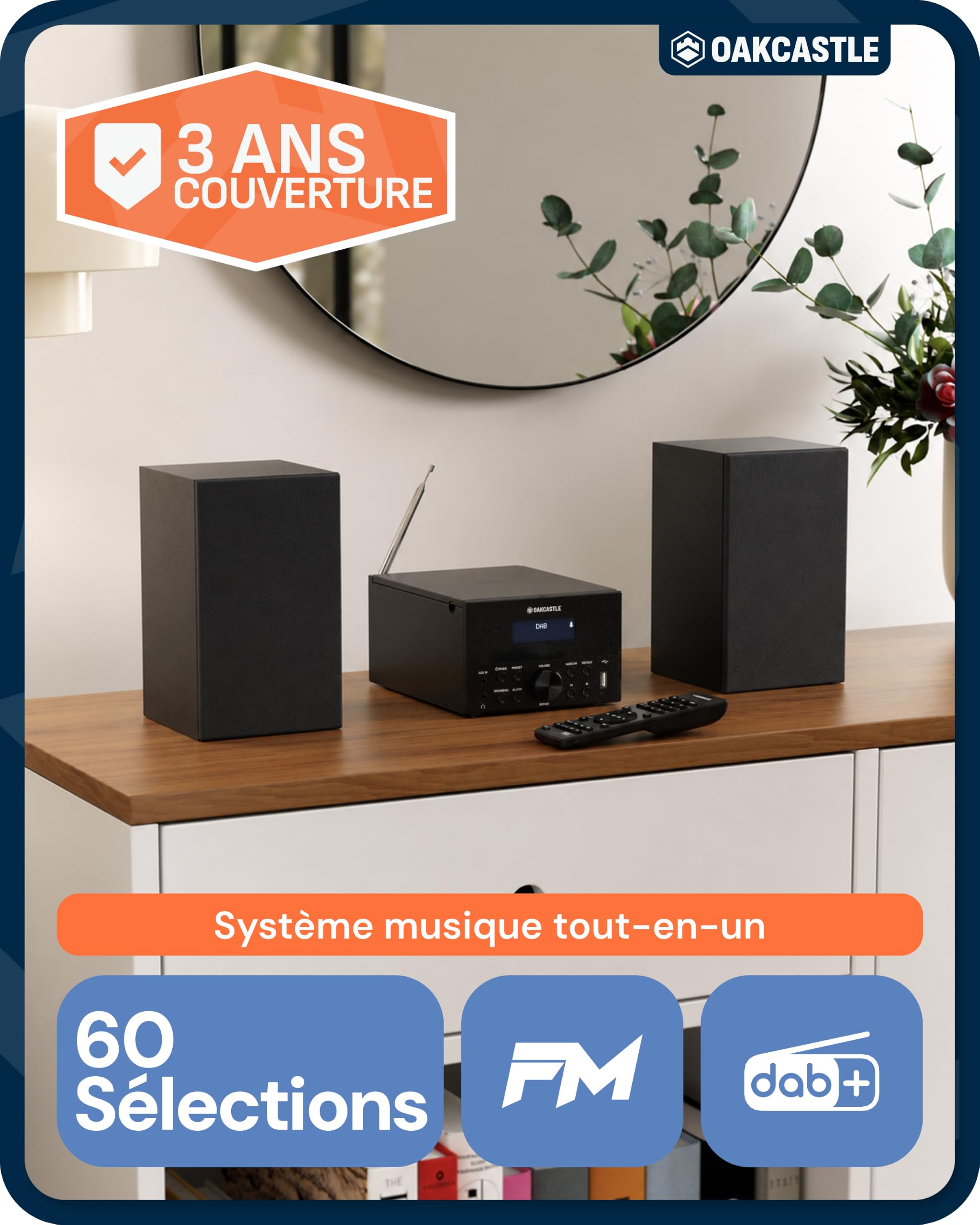 Oakcastle DAB150 Mini Chaine HiFi CD Bluetooth avec Radio Dab+/FM