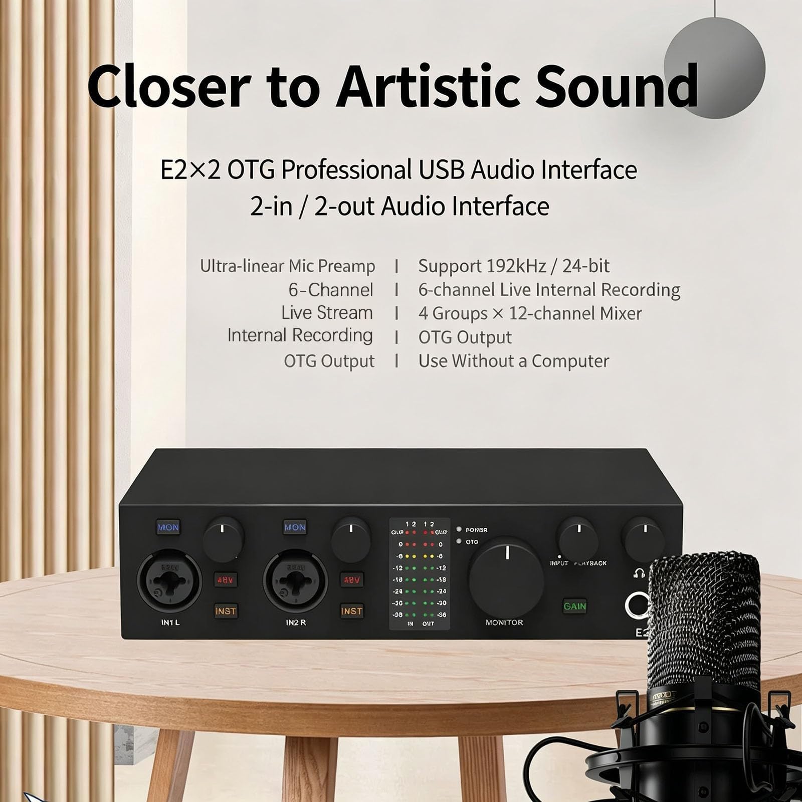 Interfaz de audio USB OTG 2x2, tarjeta de sonido externa para grabación