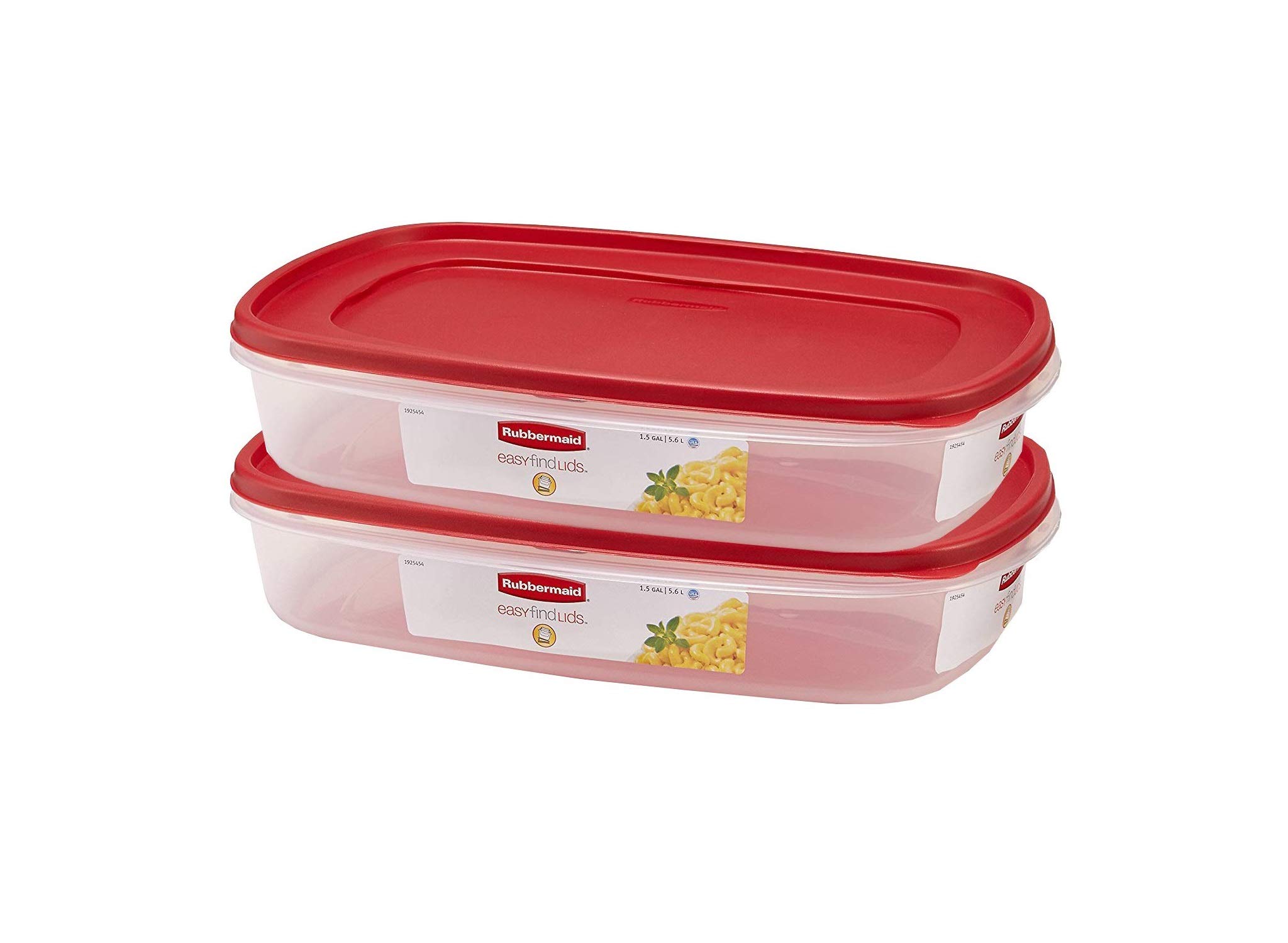 Newell Rubbermaid 669900233019 Rubbermaid 4.8 Litre Square Food Storage Container with Lid, Set of 2, KKK, Clear/Red