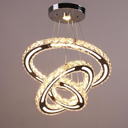 CXGLEAMING Candelabros de cristal modernos de 3 anillos regulables, lámpara colgante LED para cocina, comedor, sala de estar, dormitorio (con