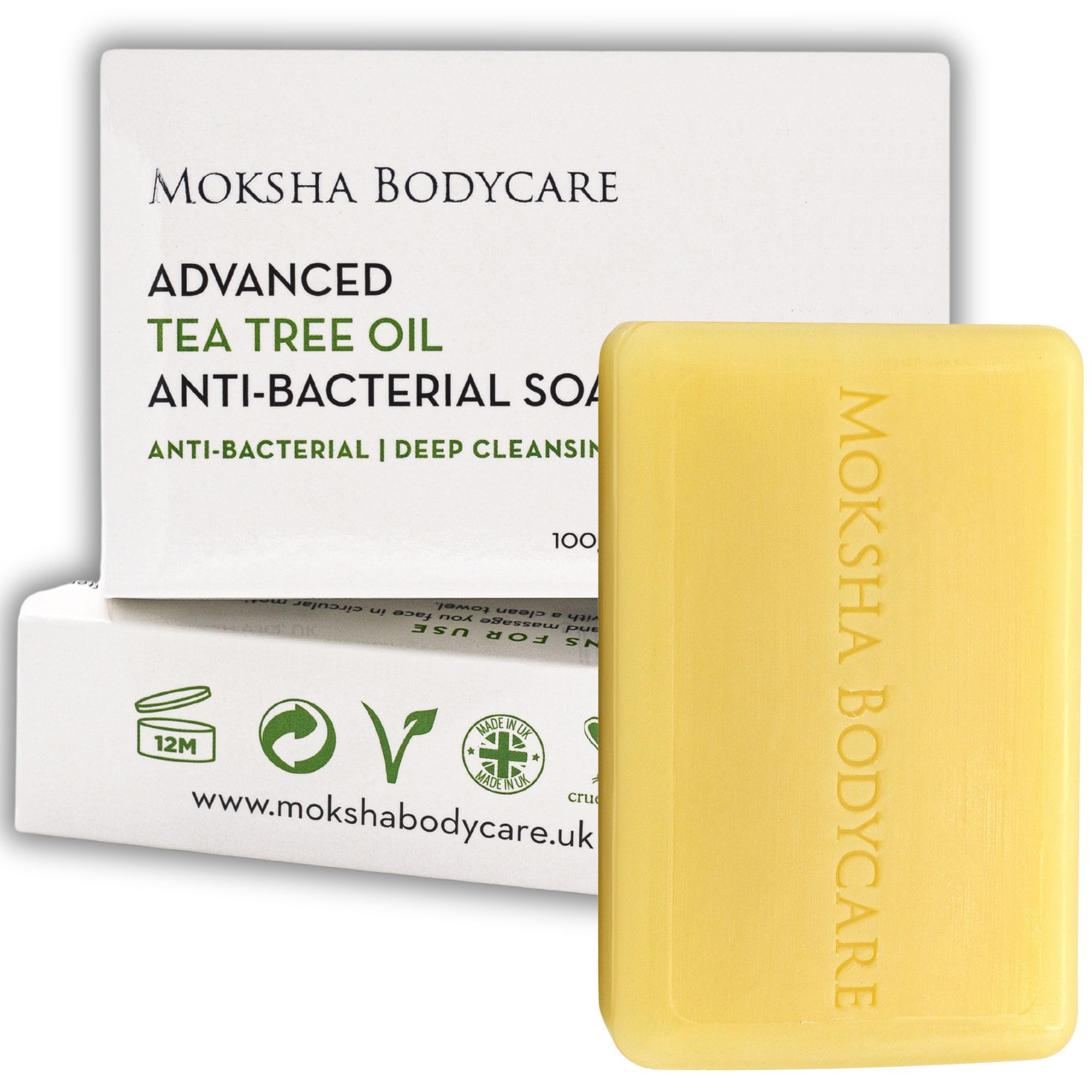 Tea Tree Acne Soap Bar for Face - [Made In U.K] Mens Antibacterial Soap Bar Acne Treatment for Women Teens Sensitive Skin Blemishes Control Cleanser Spots Blackheads, Paraben and Cruelty FREE - 100g