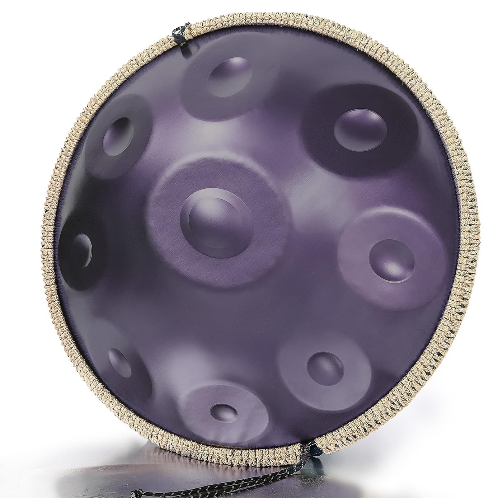 Ręczny instrument perkusyjny 9/10/12 nut, 432 Hz/440 Hz D moll ręka dla dorosłych, 56 cm stal premium do medytacji, jogi, uzdrawiania dźwiękiem (fioletowy, 9 nut (432 Hz))