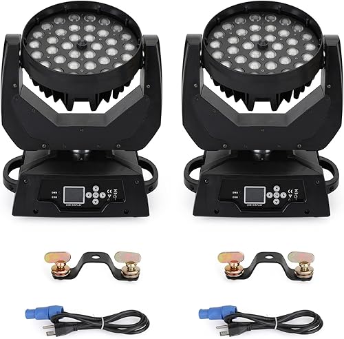 Areyourshop 2 luces de cabeza móvil de 360 W, luces de escenario de 36 x 10 W, RGBW 4 en 1, cabezal móvil de 360 W, luz de escenario de lavado DMX